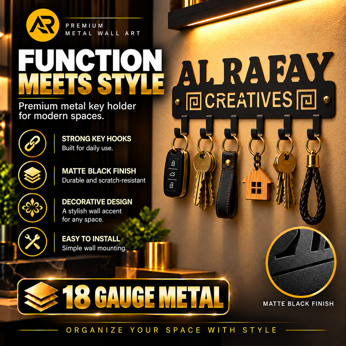 Personalized Metal Key Holder – Custom Name, Company Logo & Shop Wall Organizer