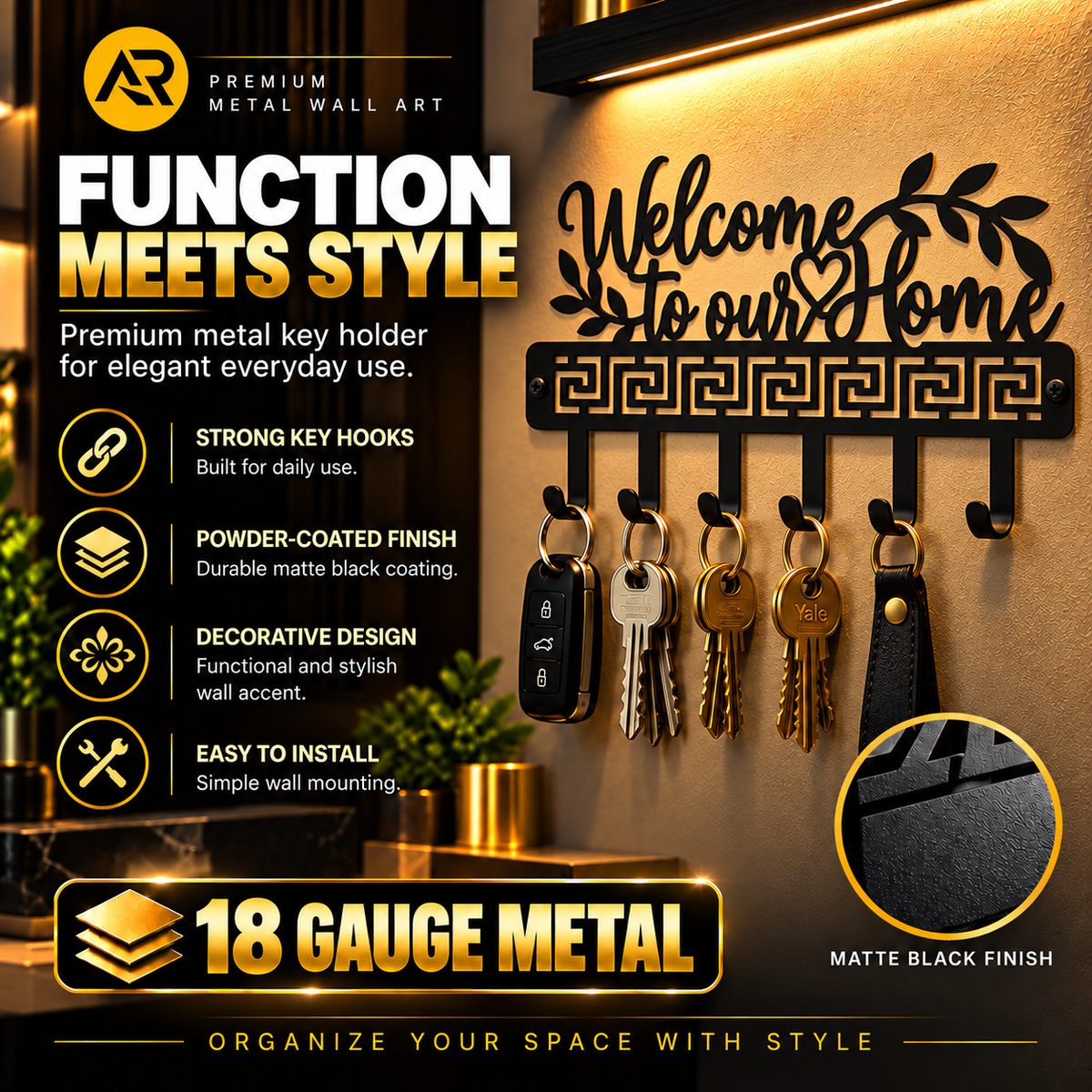 Welcome to Our Home Metal Key Holder – Wall Décor with 6 Hooks
