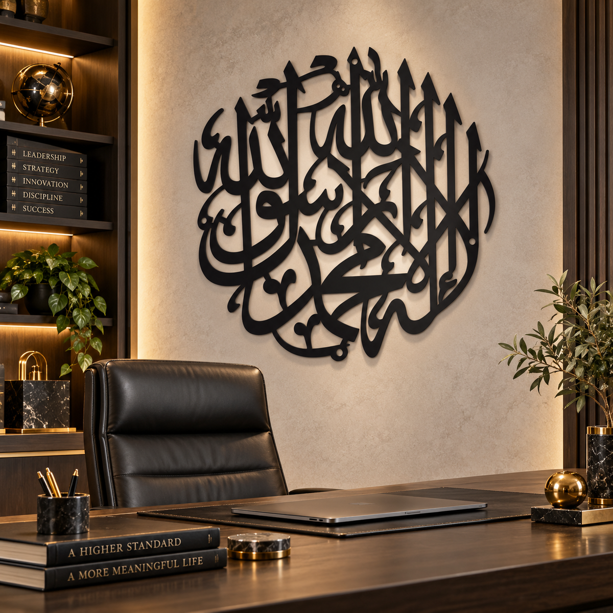 Premium Kalma Islamic Metal Wall Art – Matte Black Arabic Calligraphy Décor
