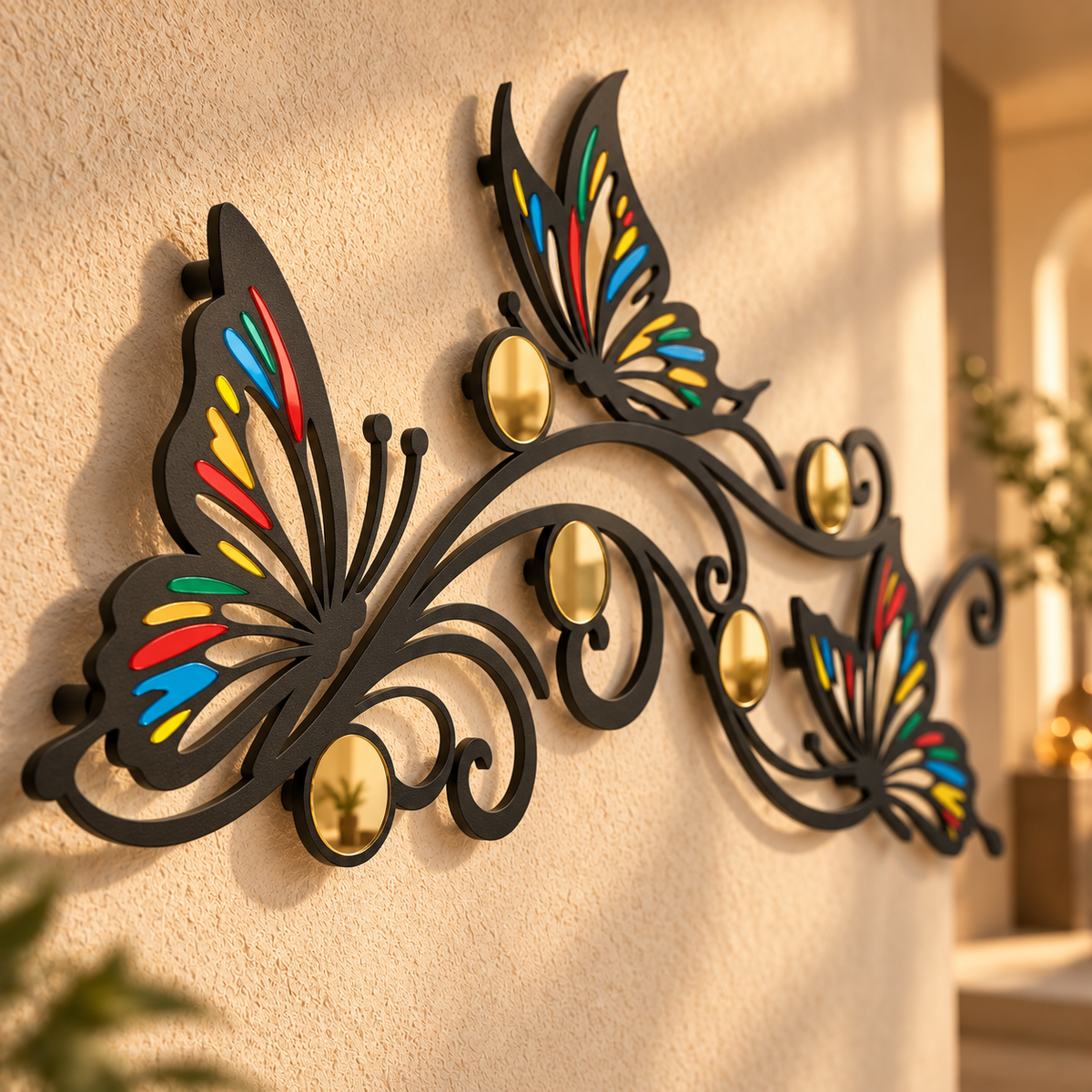 Premium Butterfly Acrylic Wall Art – Black Acrylic with Color Accents & Mirror Gold Circles
