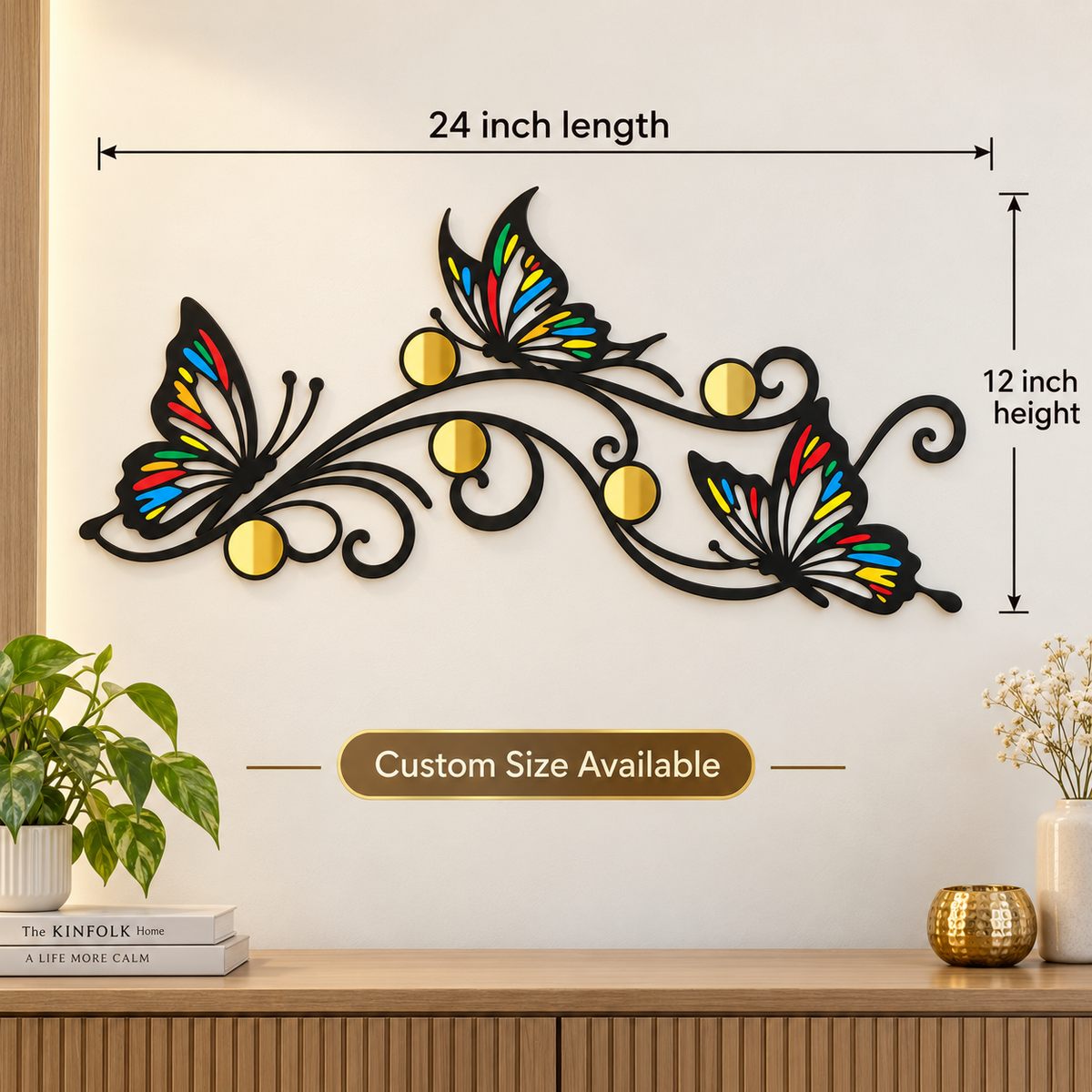 Premium Butterfly Acrylic Wall Art – Black Acrylic with Color Accents & Mirror Gold Circles