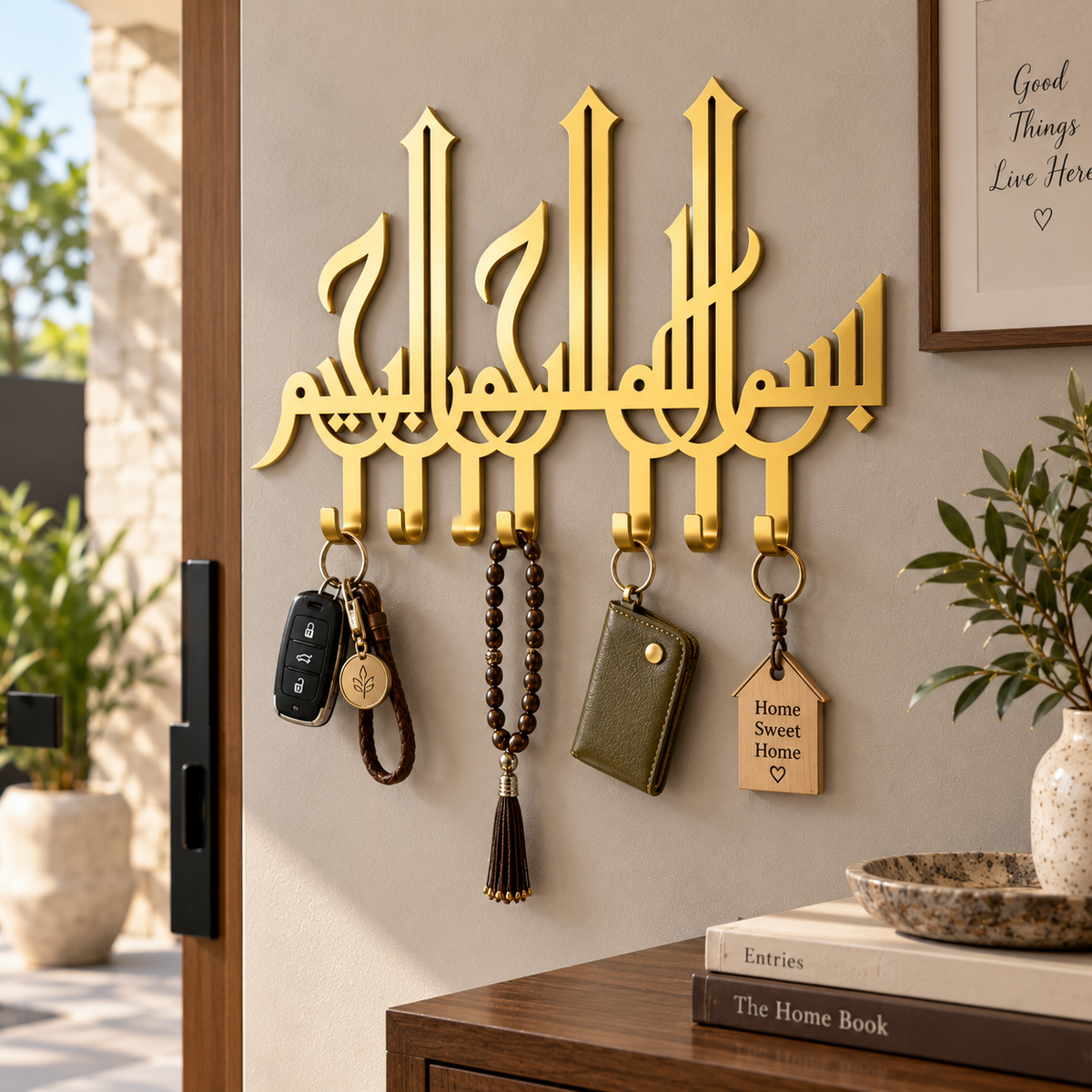 Premium Gold Metal Bismillah Key Holder – Luxury Islamic Calligraphy, Premium Gold Finish