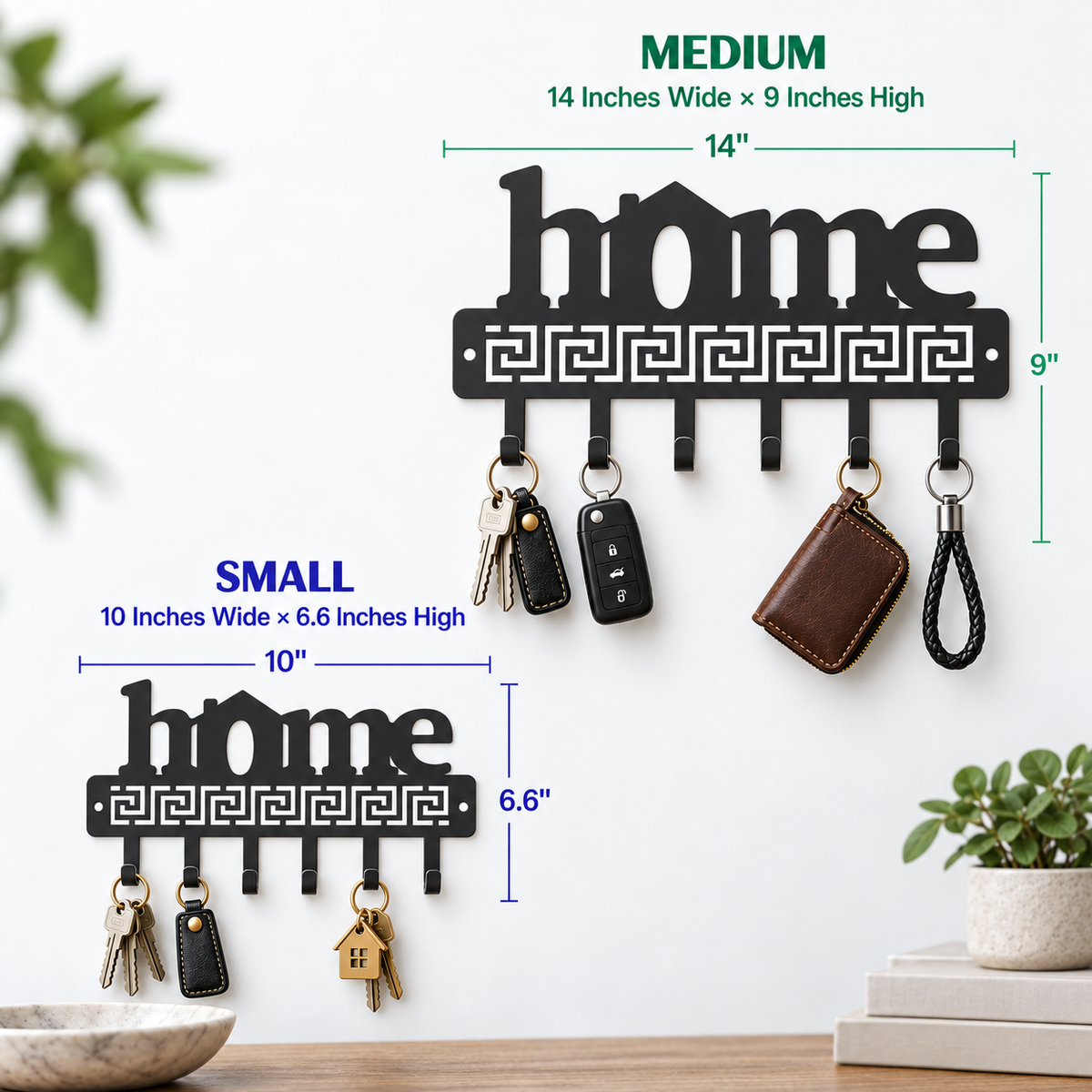 Home Metal Key Holder – Elegant House Design, 6 Hooks & Matte Black Finish
