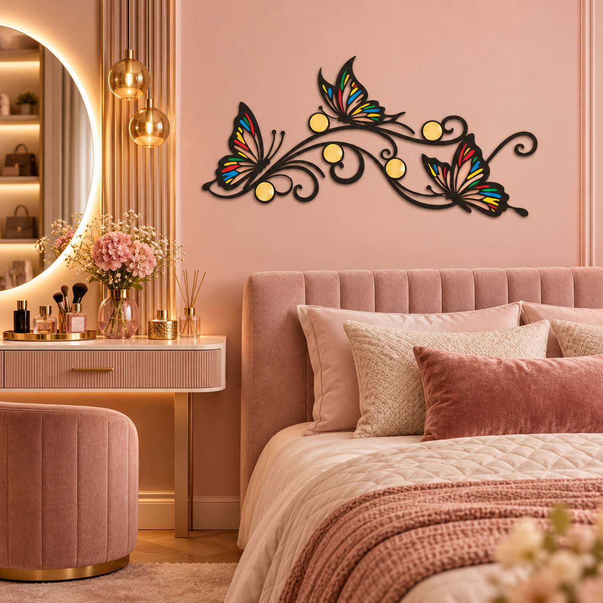 Premium Butterfly Acrylic Wall Art – Black Acrylic with Color Accents & Mirror Gold Circles