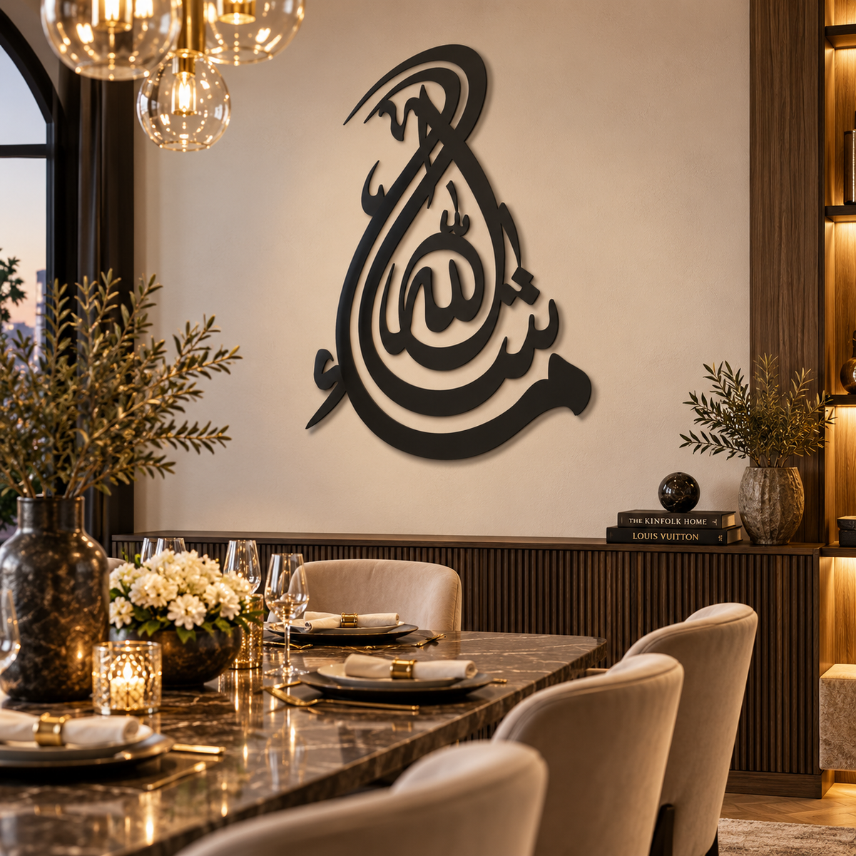 Premium MashAllah Islamic Metal Wall Art – Matte Black Luxury Calligraphy Décor