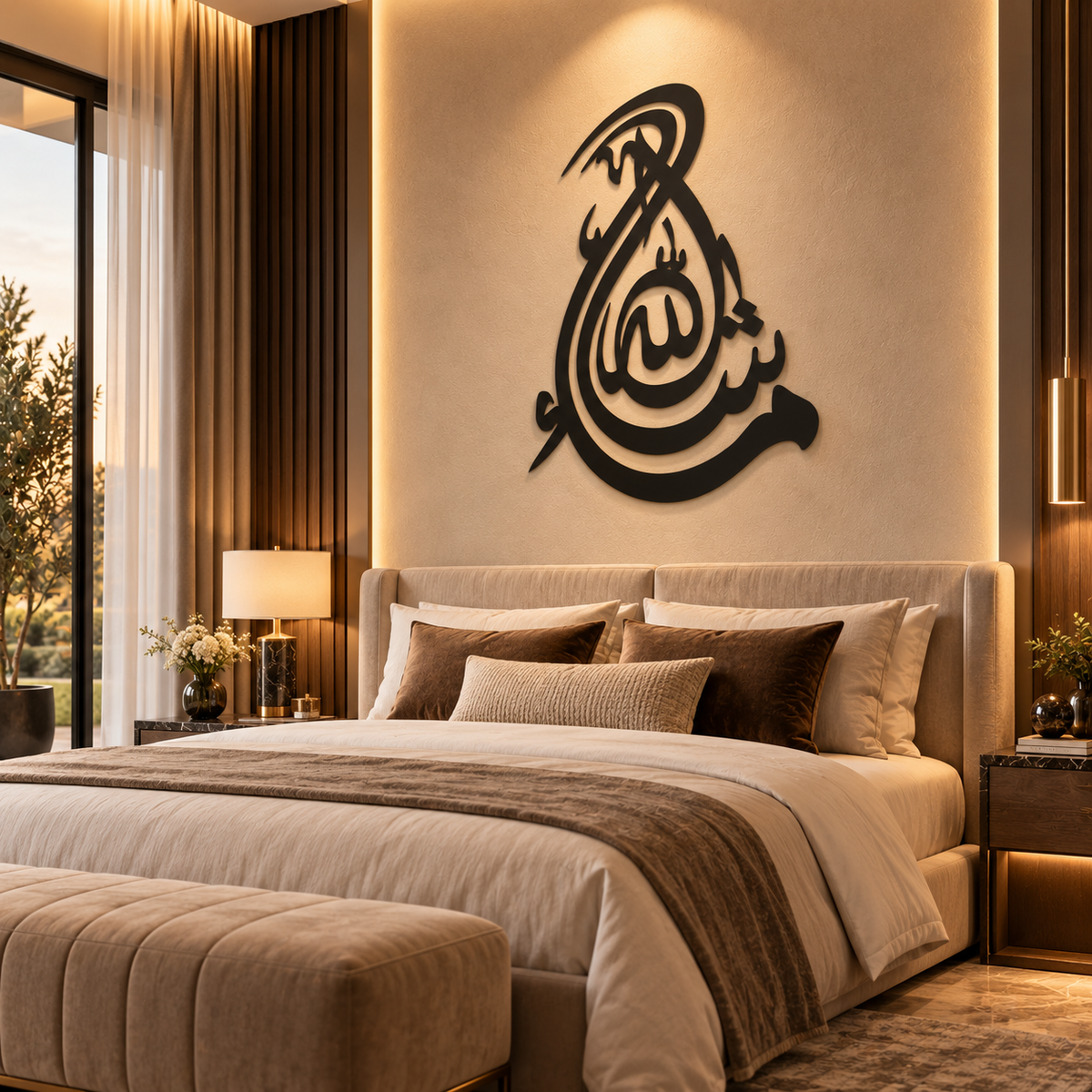 Premium MashAllah Islamic Metal Wall Art – Matte Black Luxury Calligraphy Décor