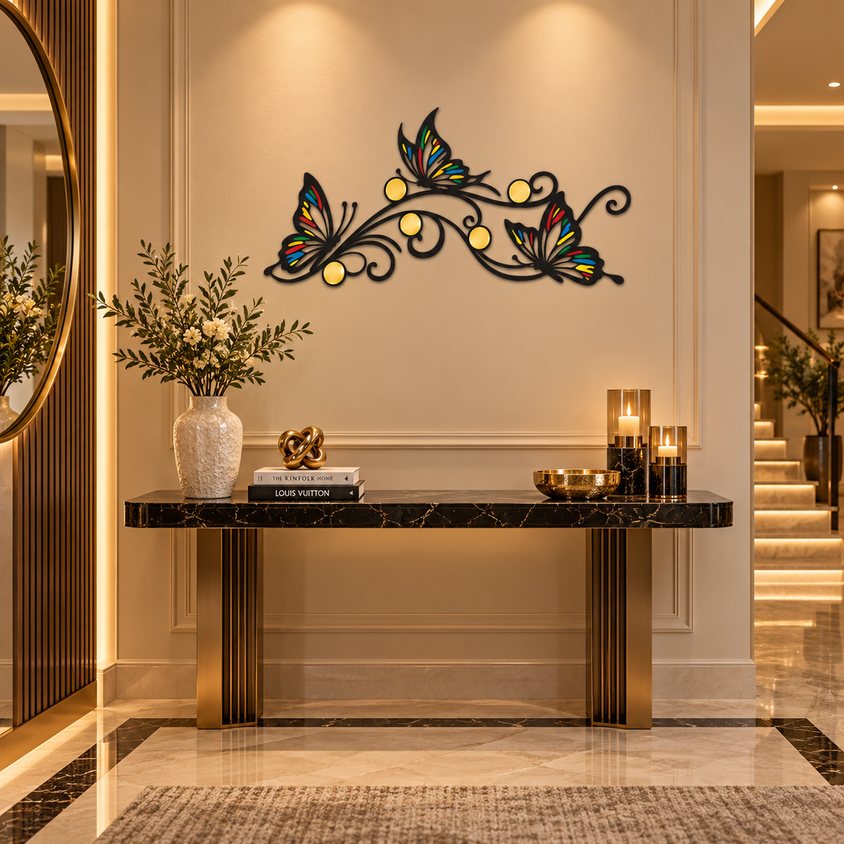 Premium Butterfly Acrylic Wall Art – Black Acrylic with Color Accents & Mirror Gold Circles
