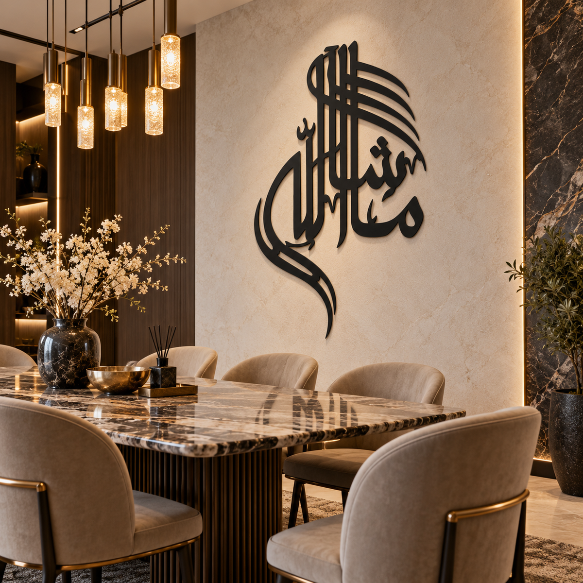 Premium MashAllah Islamic Metal Wall Art – Matte Black Calligraphy Décor