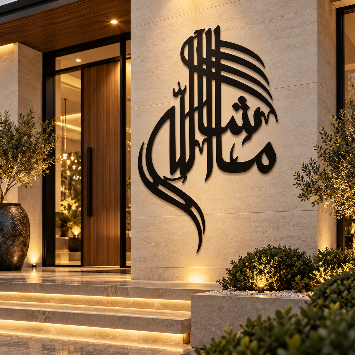 Premium MashAllah Islamic Metal Wall Art – Matte Black Calligraphy Décor
