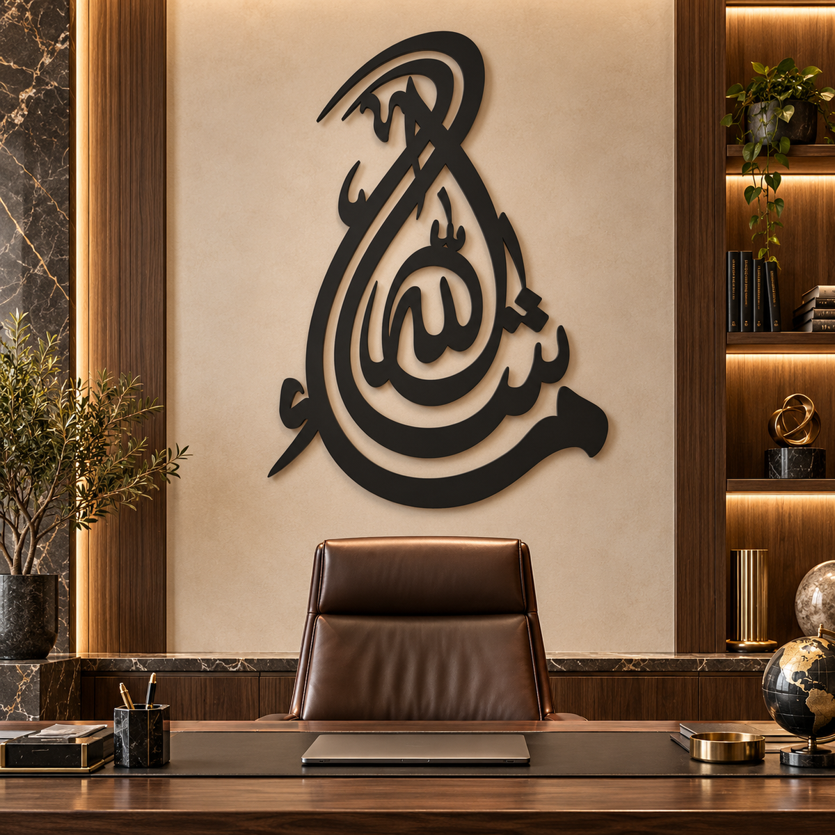 Premium MashAllah Islamic Metal Wall Art – Matte Black Luxury Calligraphy Décor