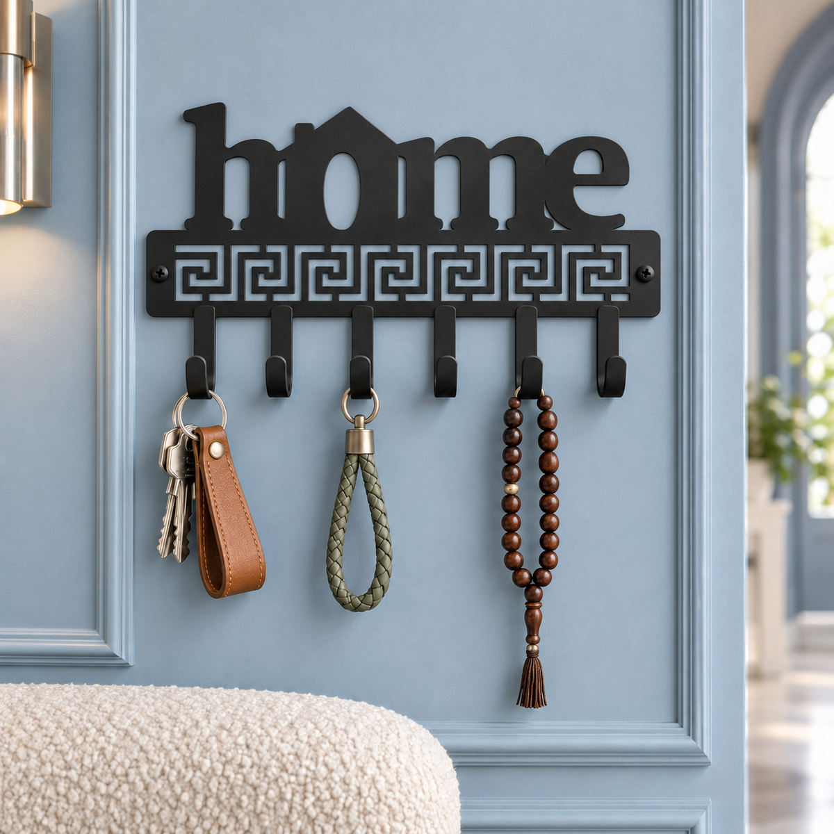 Home Metal Key Holder – Elegant House Design, 6 Hooks & Matte Black Finish