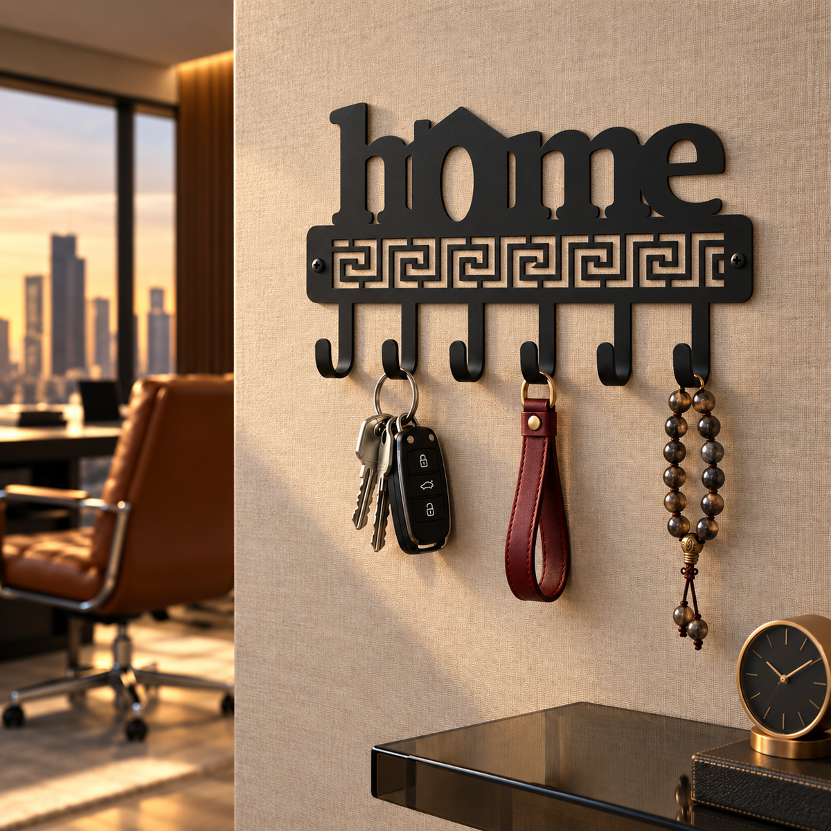 Home Metal Key Holder – Elegant House Design, 6 Hooks & Matte Black Finish