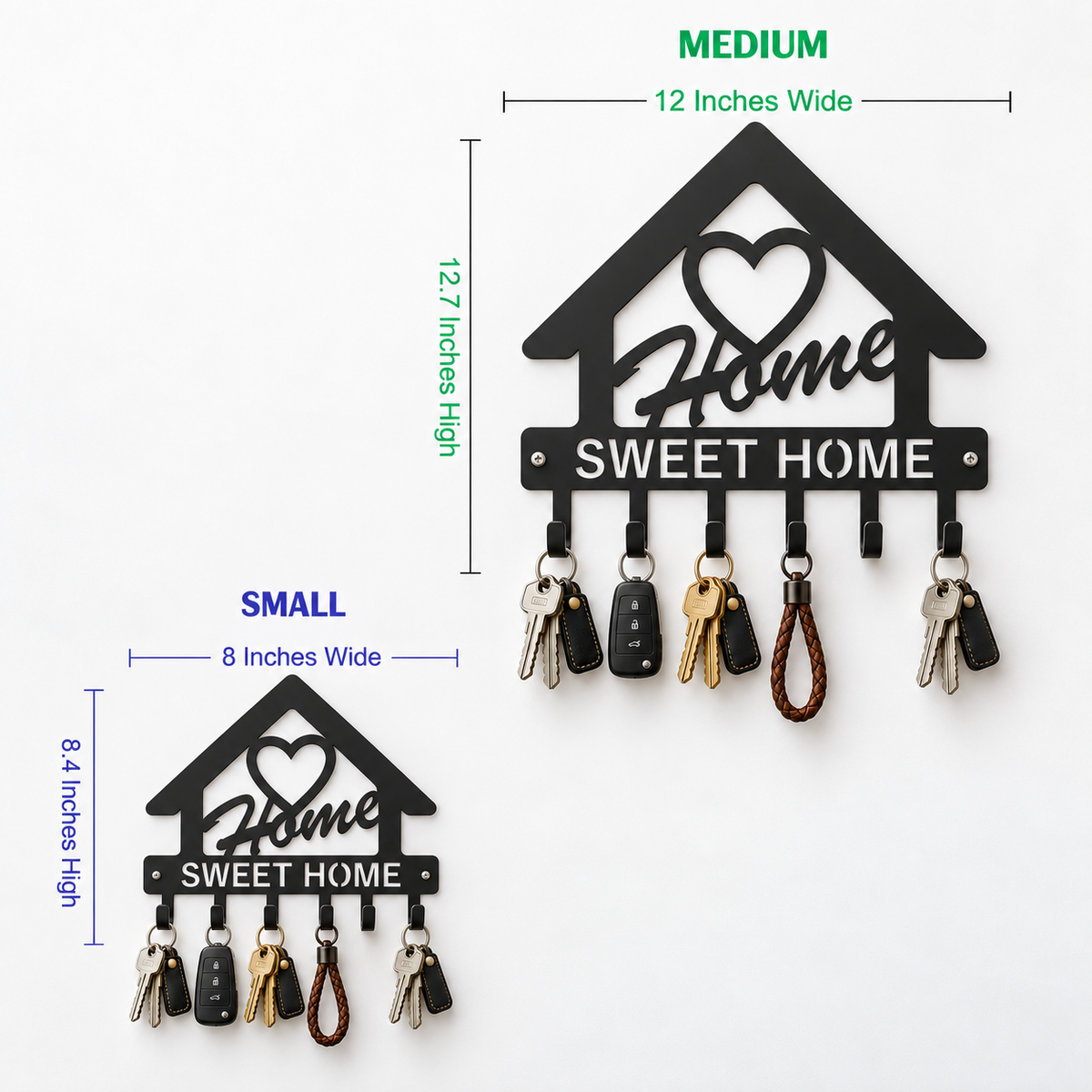Luxury Home Sweet Home Metal Key Holder – 6 Hooks | Premium Matte Black Wall Décor