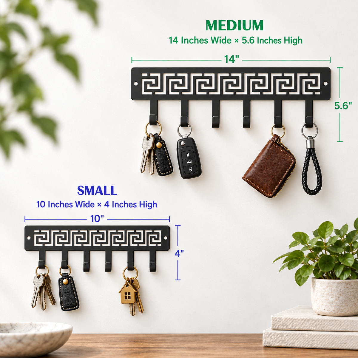 Luxury Versace-Inspired Metal Key Holder – Greek Key Design | Matte Black Finish