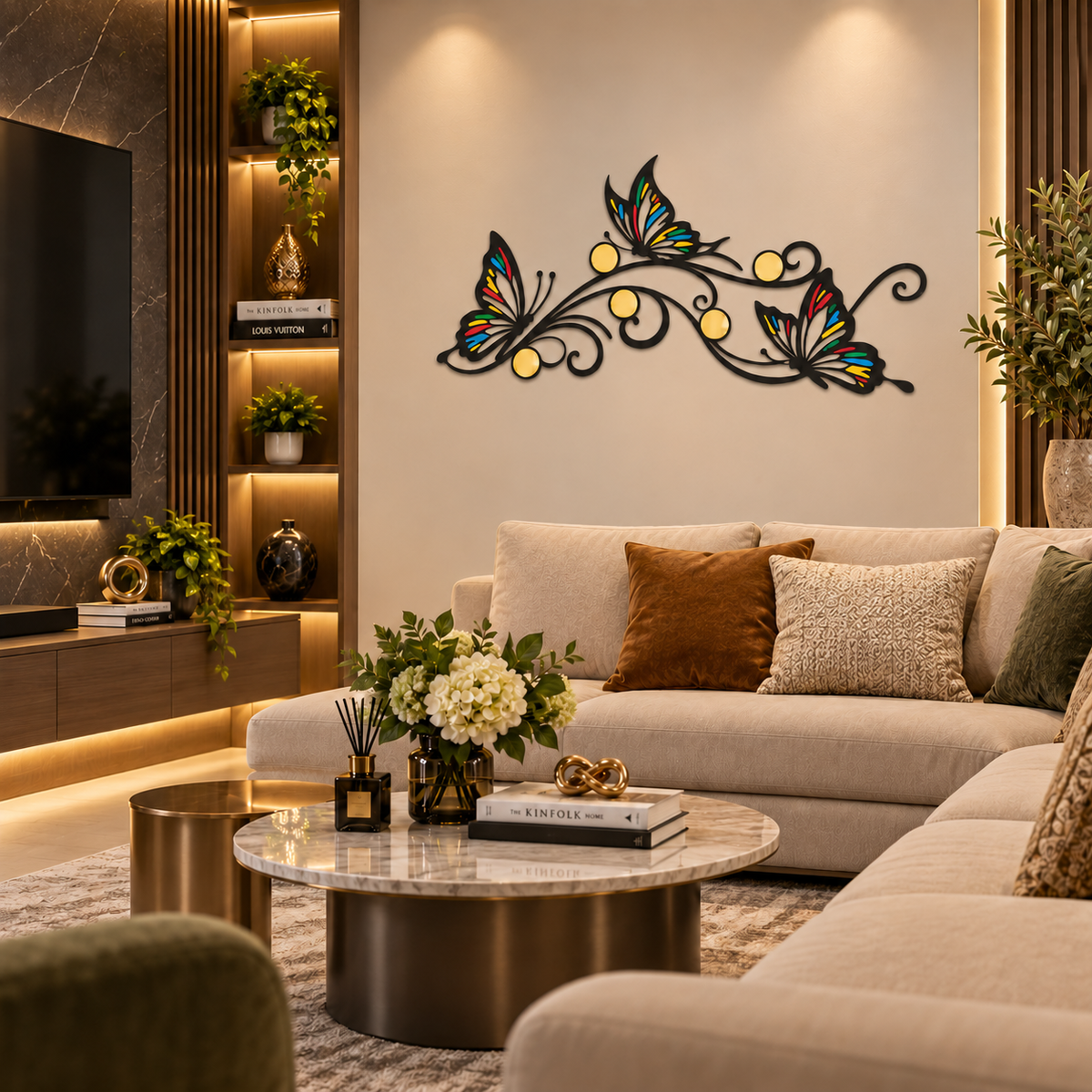 Premium Butterfly Acrylic Wall Art – Black Acrylic with Color Accents & Mirror Gold Circles